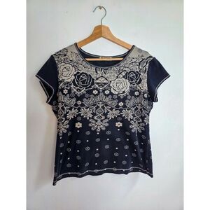 Vintage Y2K Blue Canyon Clothing Floral Embellished Top